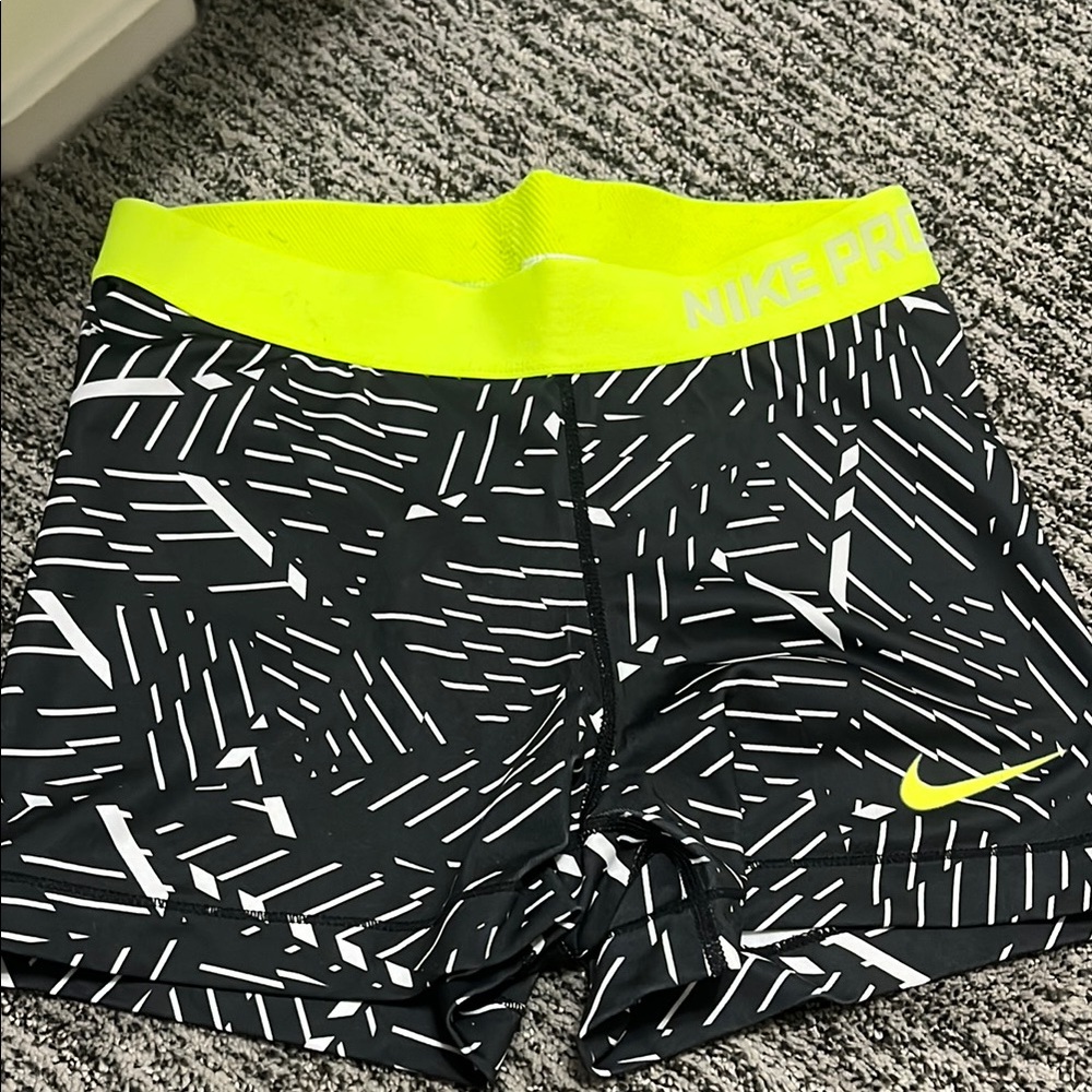 Nike Pro Black and Yellow Patterned Shorts